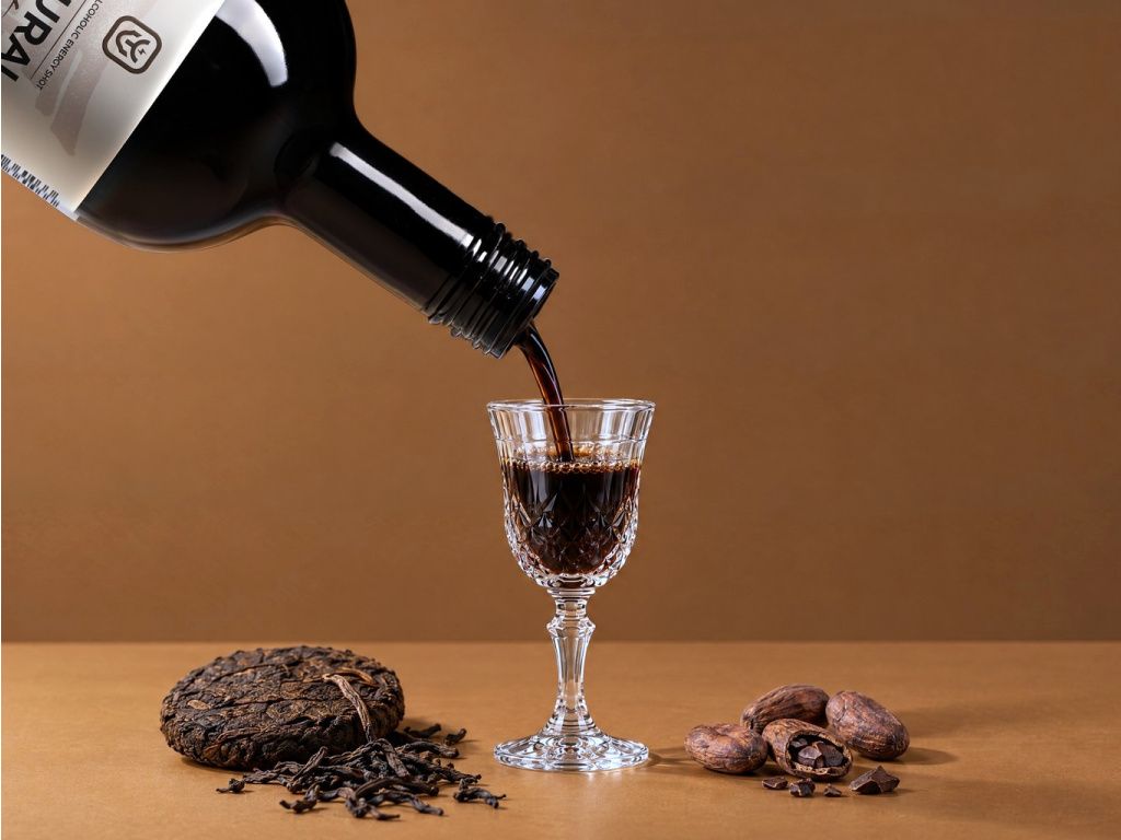 Pure Dark – shot z černého čaje Pu-Erh nalévaný do skleničky, kakaové boby